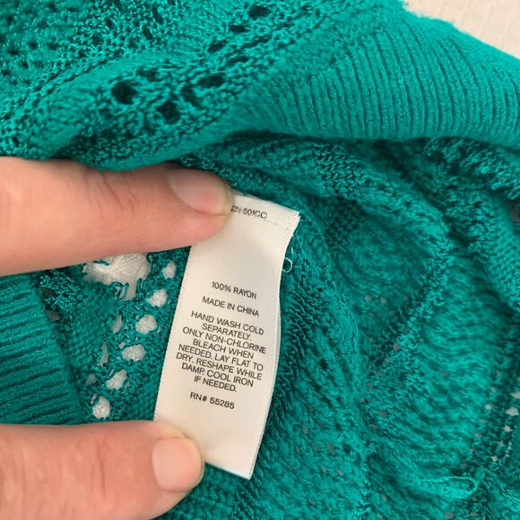 (B-61)‎Express Women’s XS Green Open Knit Sweater Short Sleeve 100% Rayon Lightw - Picture 9 of 9